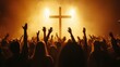 © Architect - Christian worshipers raising hands up in the air in front of the cross