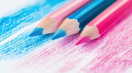 Poster - Dynamic composition of vibrant colors created with soft pencil strokes in various shades of blue and pink on textured paper