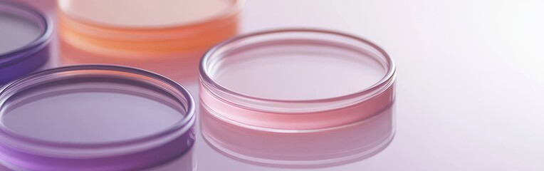 Aufkleber - Elegant pastel lavender and coral gradient containers arranged on a smooth surface highlighting colors and transparency