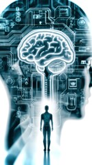 Poster - Visualization of thoughts through glowing neural connections in a futuristic healthcare concept