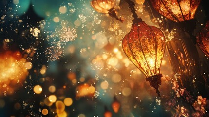 Poster - Radiant lanterns illuminating a festive atmosphere during a cultural celebration at night