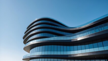 Poster - A contemporary building featuring intriguing architectural curves, with shadows beautifully cast on its surface.