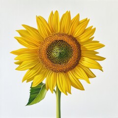 Poster - Bright yellow sunflower with thick green stem under natural light in a garden setting during daytime