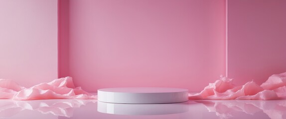 Poster - abstract vacant pink backdrop featuring a white base. setup for advertising, showcase, presentation,