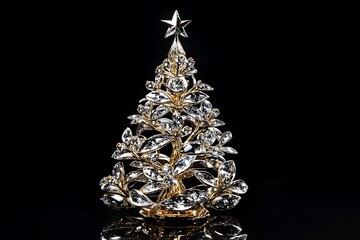 Poster - Elegant jeweled Christmas tree ornament on black background.