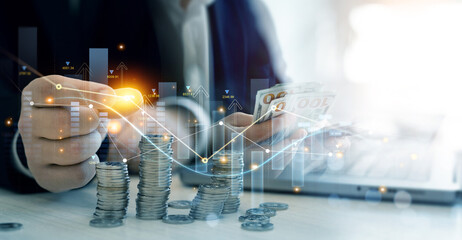 Leinwandbilder - Business development to success with growth graph chart.Increase chart arrow graph corporate business future growth.Financial marketing graph and profit stock market chart.
