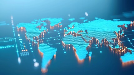 Poster - Futuristic World Map of Digital Transactions, illuminated connections showcase global financial innovation, vibrant currency symbols highlight international economic integration.