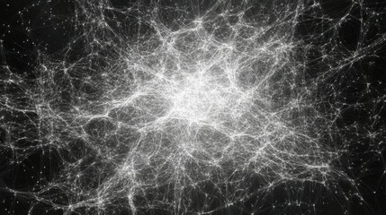 Fototapete - Abstract white network of lines and dots on black background