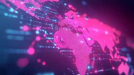 Poster - Global Investment Networks, futuristic illustration showcasing interconnected global investment hubs with glowing dots, financial pathways, and illuminated transaction symbols in cyan-blue gradients.
