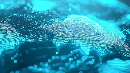 Poster - Futuristic Digital Banking Landscape, vibrant glowing world map, dynamic transaction lines, highlighted currency symbols, deep cyan-blue tones, global financial connections visualized
