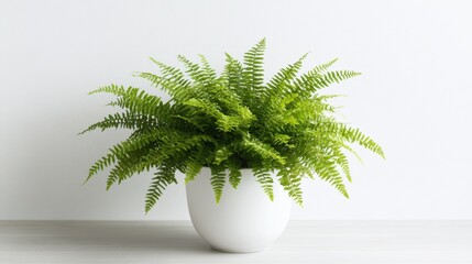 Poster - A green plant with spiky leaves in a white pot placed on a white wooden floor, with a minimalist white background.