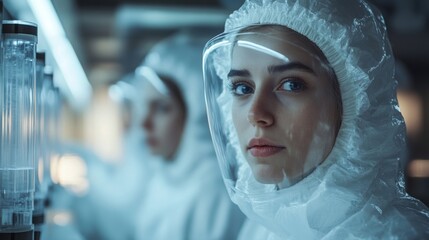 Poster - Workers in protective gear monitor the storage conditions of pharmaceuticals in a cold storage facility to ensure product quality and safety for perishable inventory.