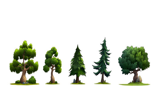 Illustration Pixel Art Tree Variety Isolated on Black Background