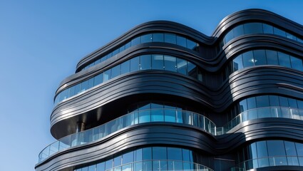 Poster - A contemporary structure with captivating architectural curves. Shadows cast beautifully on the structure.
