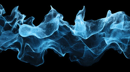 Aufkleber - Mystical Azure Flow: Abstract wave of ethereal azure smoke or energy gracefully undulates, creating a mesmerizing visual against a dark canvas. Its light and airy texture evokes a sense of magic.