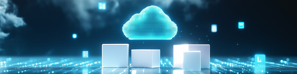 Fototapete - Cloud computing digital information and cyberspace background