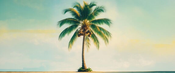 Wall Mural - Tropical Coconut palm tree standing alone against a white background with clipping path.