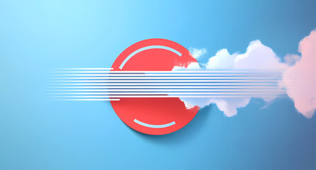 Aufkleber - Concept of Digital Connection: An abstract design featuring a stylized red circle with lines and clouds, symbolizing the dynamic flow and connectivity of digital information.