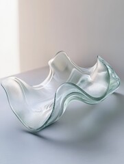 Aufkleber - A curved glass piece with soft, wave-like ridges along the edges, against a plain surface, Generative AI
