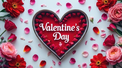Wall Mural - valentine's day concept on a light background featuring flowers and petals.