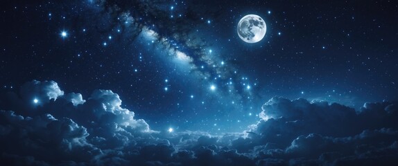 Wall Mural - backgrounds night sky with stars, moon, and clouds. wood.