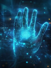 Poster - Glowing fingerprint scan on futuristic device, digital, hand