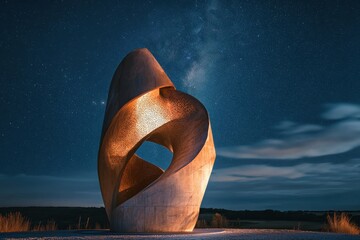 Poster - Sculpture illuminated at night under a starry sky in a remote outdoor location
