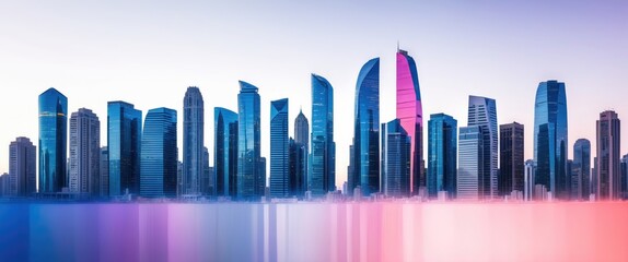 Poster - Abstract city skyline in a modern color palette with futuristic effects. Real estate and property development. Innovative architecture and engineering concept.