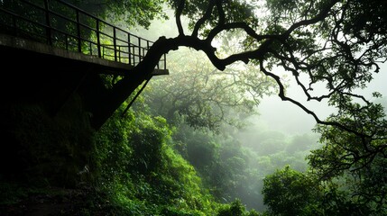Poster - Misty forest landscape serene nature scene lush green environment tranquil viewpoint enchanting wilderness