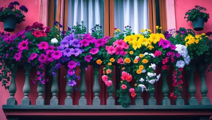 Wall Mural - traditional flowered balcony. vibrant flowers adorning the balcony. combination of flowers and color