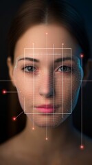 Poster - Advanced facial recognition technology creating a digital representation of a woman's face