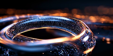 Aufkleber - glowing spiral light trail with sparkling particles against dark background creates futuristic motio