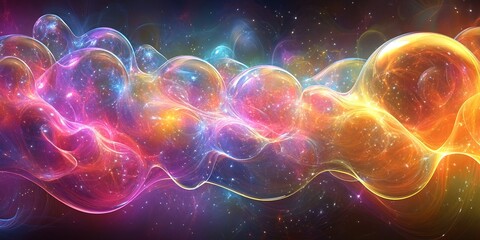 Poster - colorful abstract digital art depicting vibrant bubbles with cosmic elements