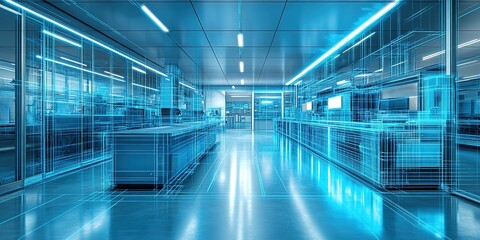 Poster - Digital rendering of a futuristic indoor space showcasing advanced technology and design elements