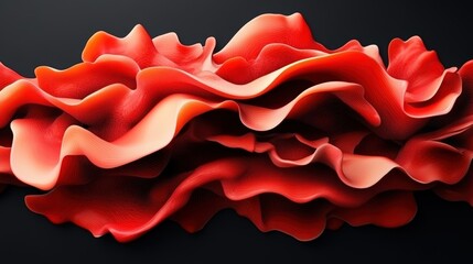 Poster - Flowing Undulating Coral Fabric or Liquid Against a Black Background Creating an Abstract and Striking Visual Contrast in Color and Form Dynamics