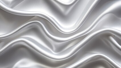 Poster - Satin texture in white and gray, featuring a silver silk fabric background with a visually appealing soft blurred natural pattern.