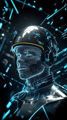 Poster - Futuristic pilot controlling advanced AI through neural interfaces in a high-tech environment