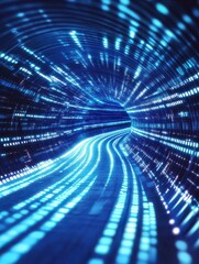 Poster - blue digital speed tunnel lights, abstract tech background.