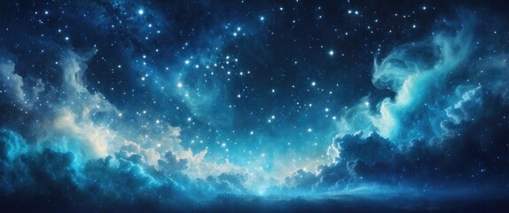 Wall Mural - view of the universe featuring stars along with vibrant and deep dark blue hues.