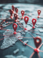 Poster - World map with red location pins connected by lines, representing global connections.
