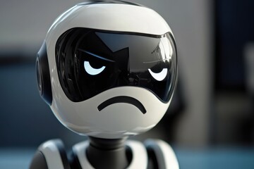 Poster - Robot figure with an angry expression captured in indoor setting