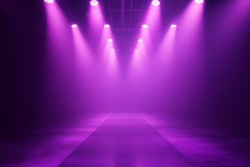 Poster - Illuminated stage with purple spotlights shining down creating a vibrant and atmospheric scene for performance