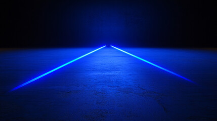 Poster - Blue laser beams converging on a dark surface creating a futuristic and neon illuminated effect