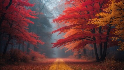Poster - 4k abstract color background for wallpaper, backdrop, and template, representing vitality, health energy design, and more. The shades of autumn include red, orange, and yellow.