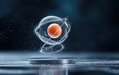 Fototapete - abstract image of an orange sphere contained within a translucent spherical shell, levitating above 