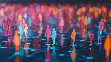 Poster - Abstract representation of interconnected people in a network with vibrant colors and reflections
