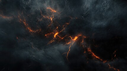 Poster - Dramatic volcanic eruption scene with dark clouds and glowing lava flows illuminating the ominous sky