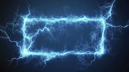 Poster - Electric blue lightning frame on a dark background, showcasing dynamic energy for creative projects