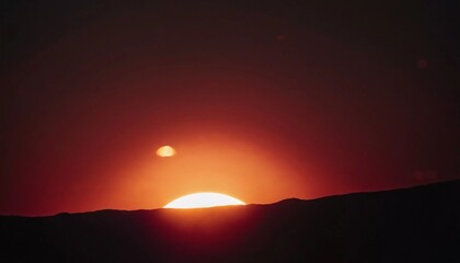 Poster - A splendid cosmic display unfolds as the sun sets, revealing a faint moon in the twilight. This enchanting moment highlights the beauty of the universe and nature wonders Generative AI