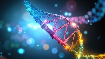Poster - Abstract futuristic DNA background with soft gradients and high-tech digital network connections.